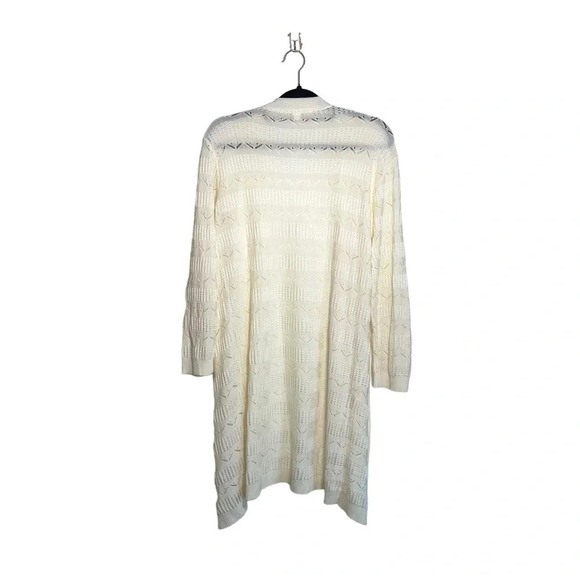 Francesca’s Miami Cream Open Front Pointelle Knit Duster Cardigan Medium Women’s - Picture 6 of 11